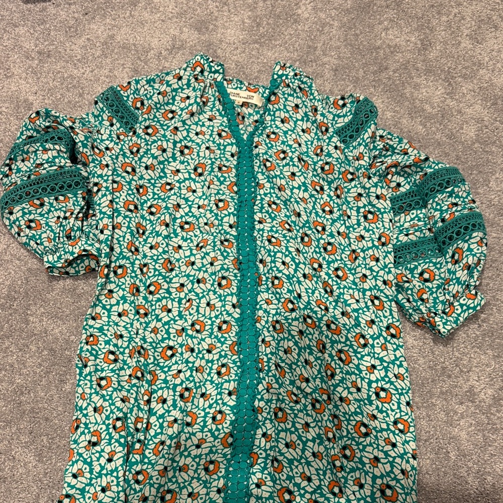 Diane Von Furstenberg Teal and Orange Kids Blouse